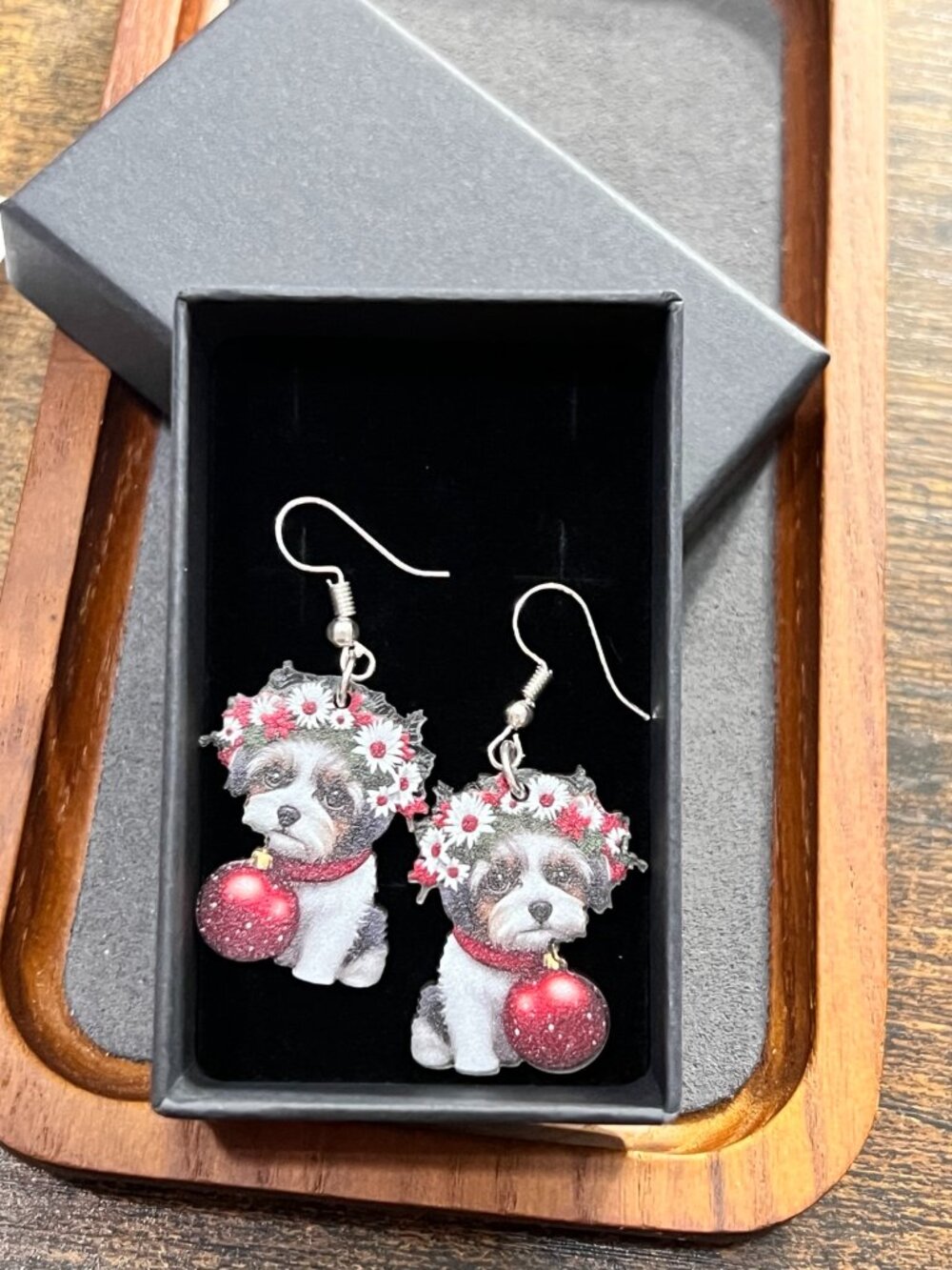 Cute Christmas puppy dangle earrings